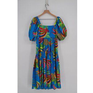 NEW Farm Rio Tropics Tiered Midi Dress XS Banana Print Puff Sleeve Empire Waist